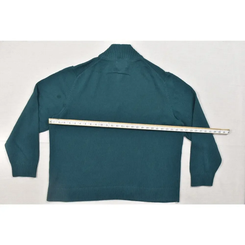 St. John's Bay 3XL Mens Quarter Zip Pullover Sweater Teal Green 100% Cotton Big
